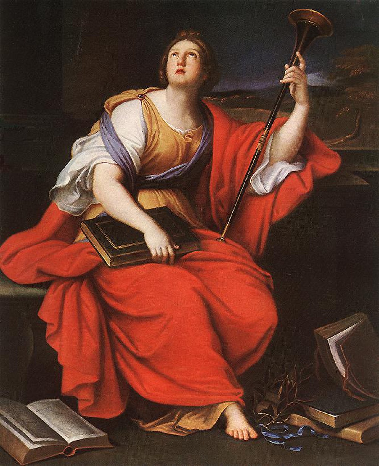 Imagen de la pintura, Clio, 1689, por Pierre Mignard.